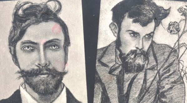 Dwa portrety Stanisław Wyspiańskiego, pierwszy wykonany przez samego artystę, drugi wykonany przez Jana Rembowskiego.  