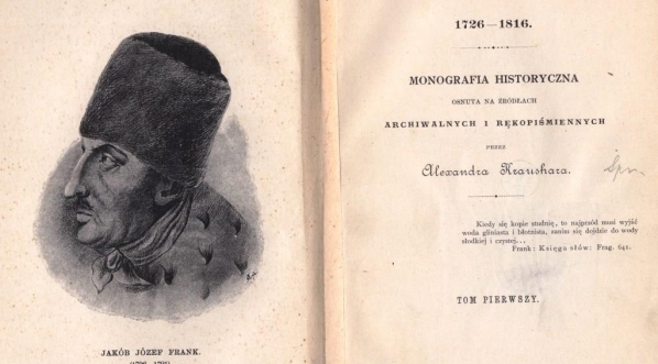  Portret Jakuba Józefa Franka i strona tytułowa poświęconej mu monografii.  