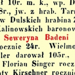  Seweryna Badeni (Badeniowa, z domu Pietruska)  